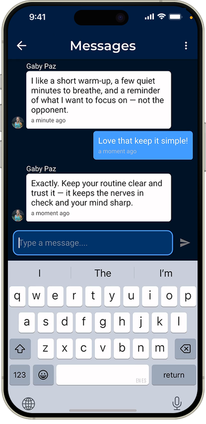 Direct messaging thread with a coach